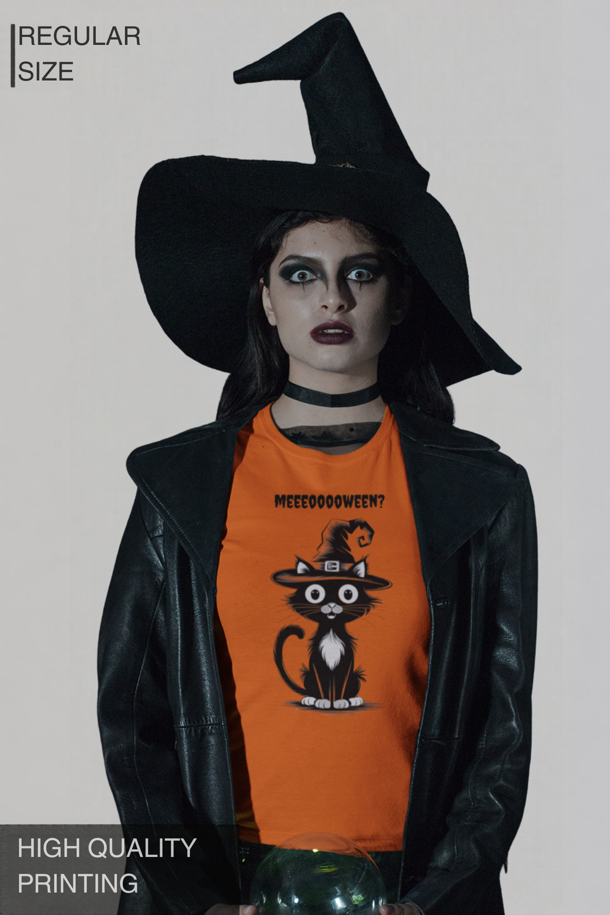 Meeeooooween? Cat Women's Halloween graphic T-Shirt