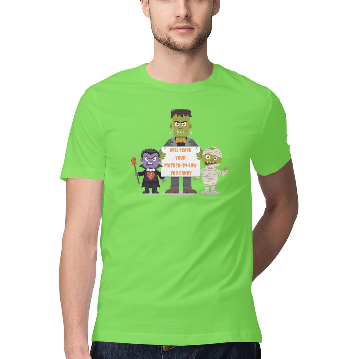 Will Scare Your Mother-in-Law for Candy – Men's Halloween Graphic T-Shirt - Liril Green