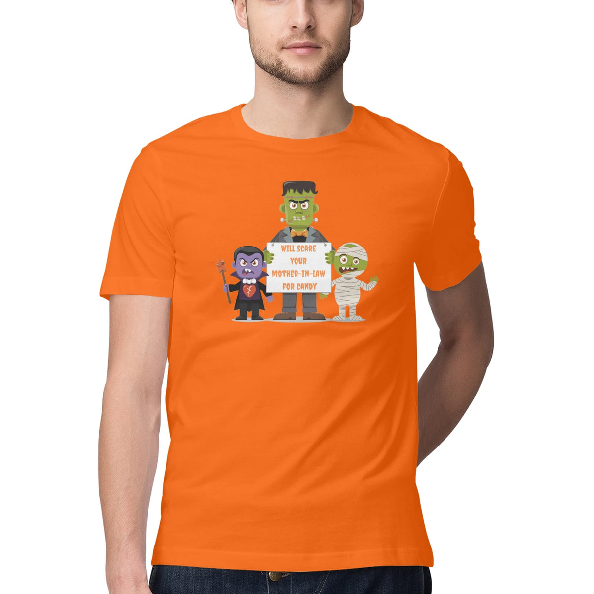 Will Scare Your Mother-in-Law for Candy – Men's Halloween Graphic T-Shirt - Orange