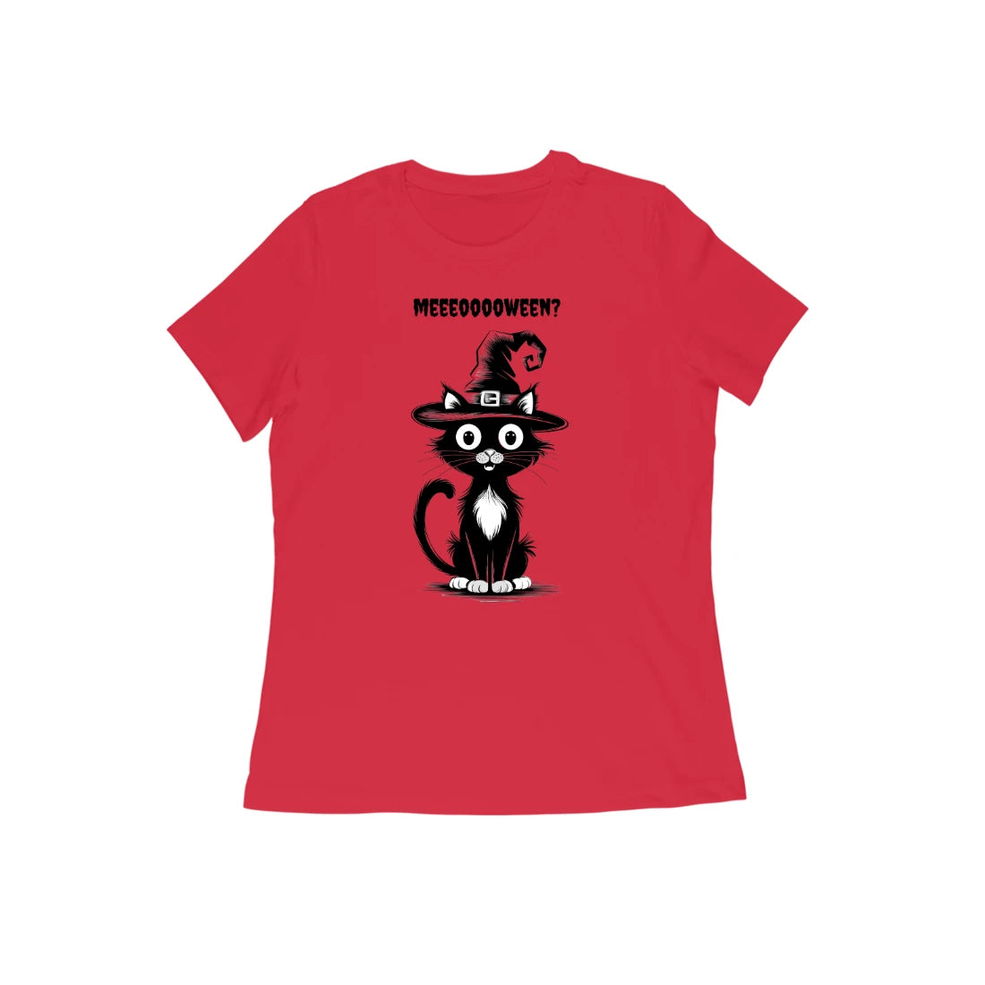 Meeeooooween? Cat Women's Halloween graphic T-Shirt - M