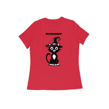 Meeeooooween? Cat Women's Halloween graphic T-Shirt - M