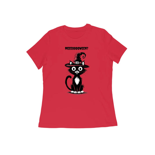 Meeeooooween? Cat Women's Halloween graphic T-Shirt - M