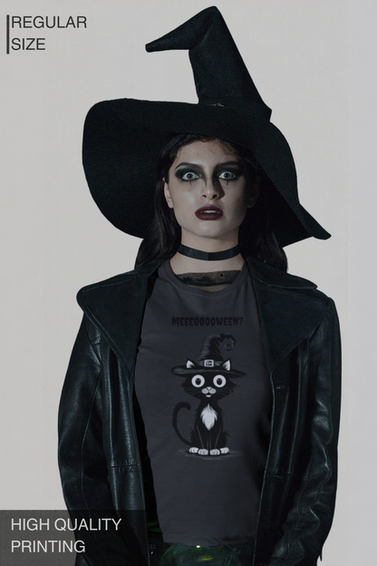 Meeeooooween? Cat Women's Halloween graphic T-Shirt