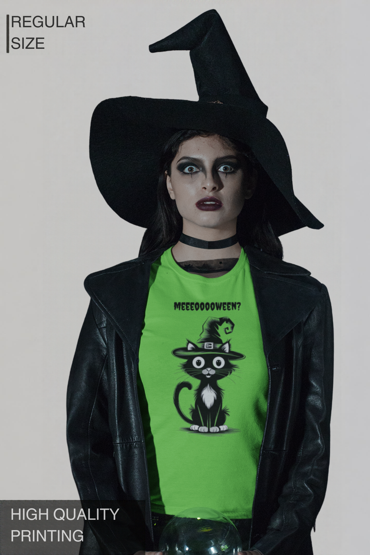 Meeeooooween? Cat Women's Halloween graphic T-Shirt