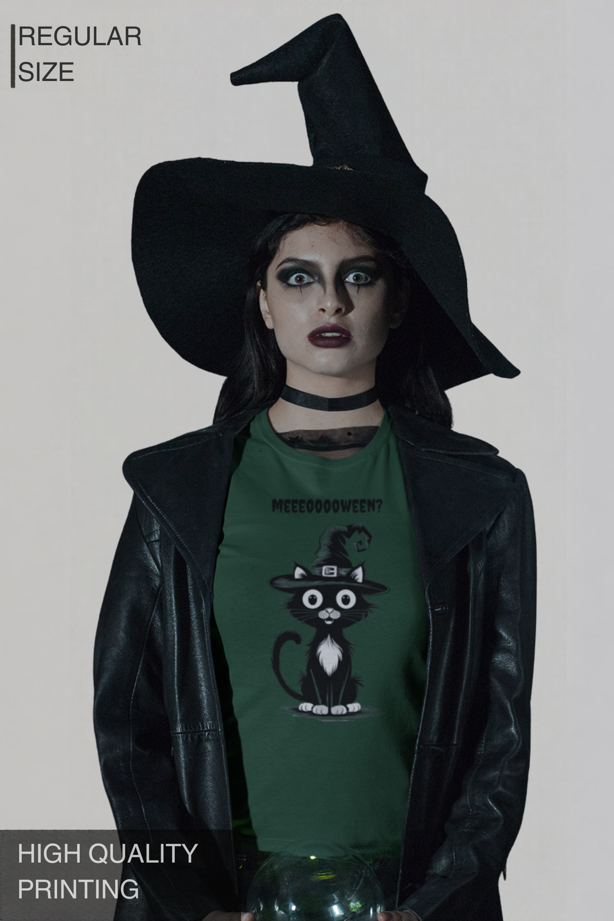 Meeeooooween? Cat Women's Halloween graphic T-Shirt