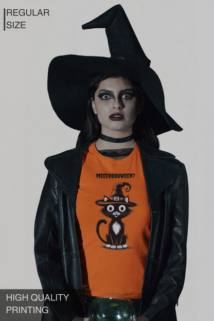 Meeeooooween? Cat Women's Halloween graphic T-Shirt
