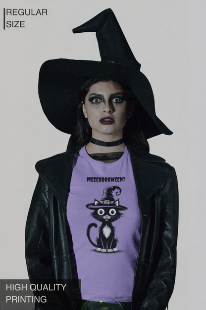Meeeooooween? Cat Women's Halloween graphic T-Shirt