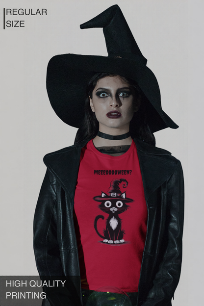 Meeeooooween? Cat Women's Halloween graphic T-Shirt