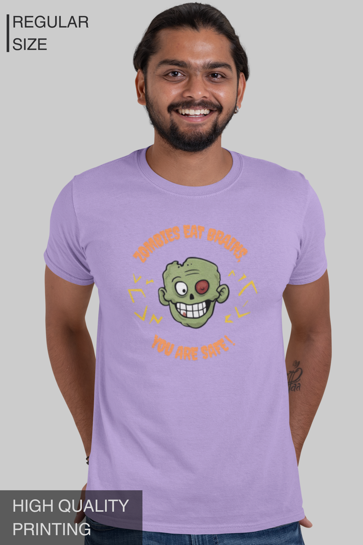 Zombies Eat Brains. You Are Safe! Men's Halloween Graphic T-Shirt