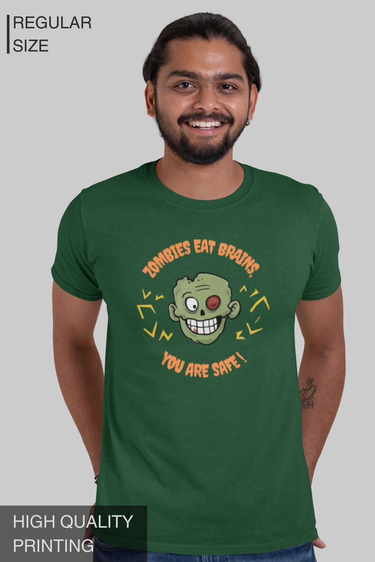 Zombies Eat Brains. You Are Safe! Men's Halloween Graphic T-Shirt