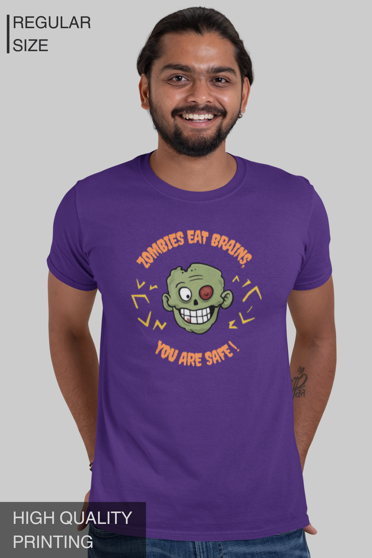 Zombies Eat Brains. You Are Safe! Men's Halloween Graphic T-Shirt