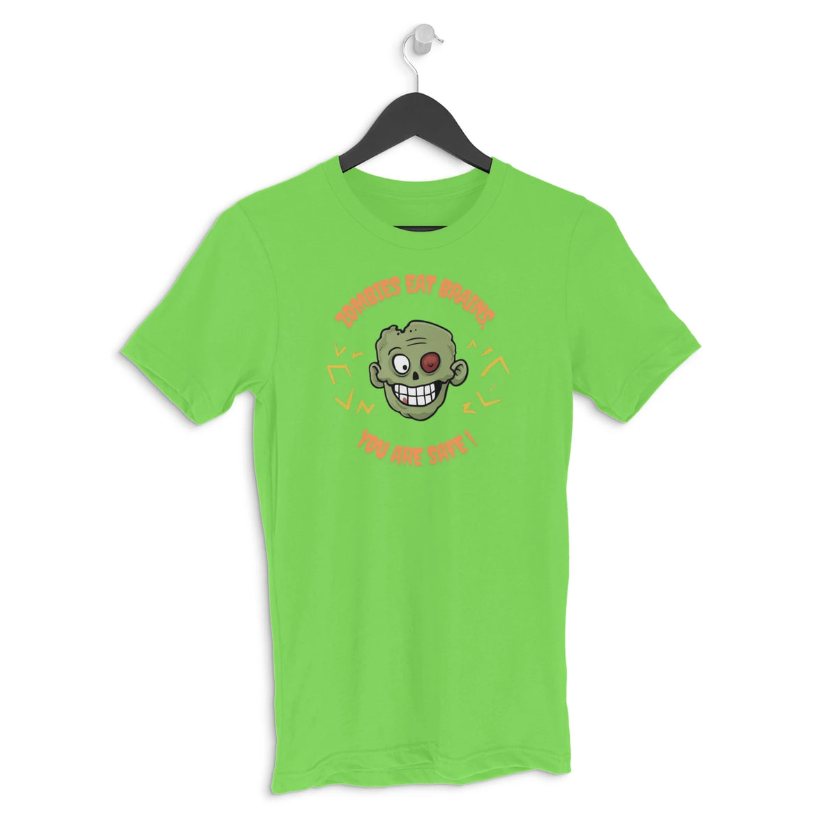 Zombies Eat Brains. You Are Safe! Men's Halloween Graphic T-Shirt - Liril Green