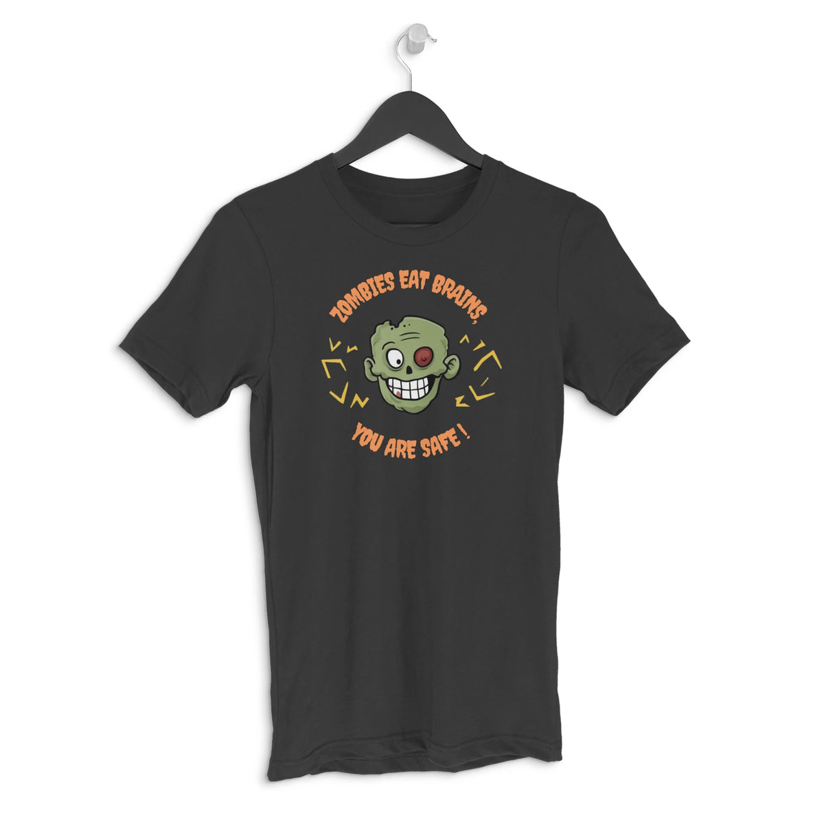 Zombies Eat Brains. You Are Safe! Men's Halloween Graphic T-Shirt - Black