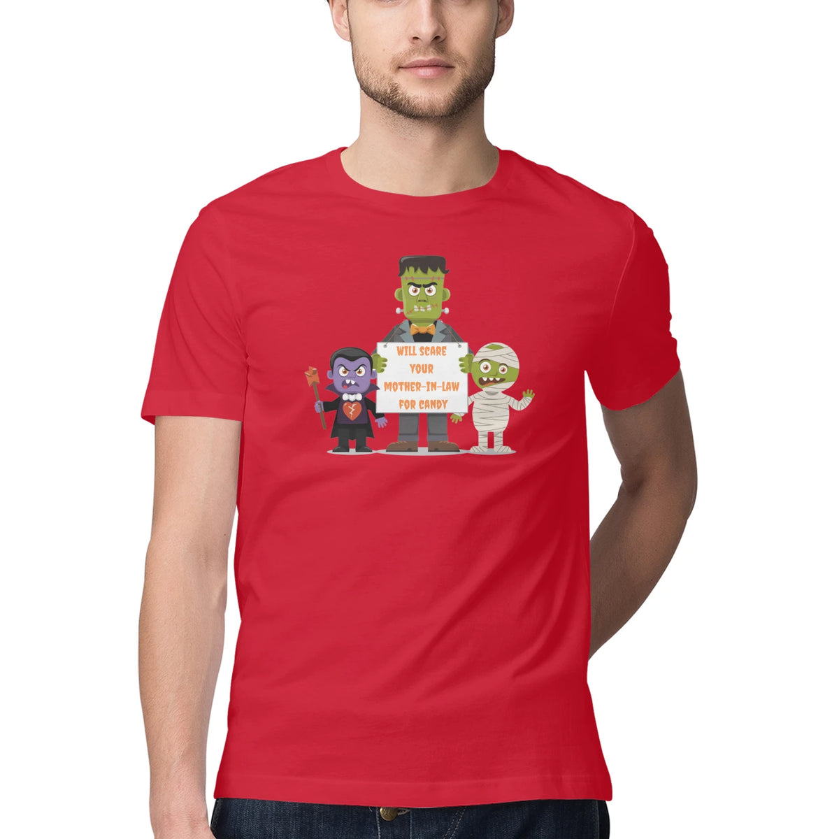 Will Scare Your Mother-in-Law for Candy – Men's Halloween Graphic T-Shirt - Red