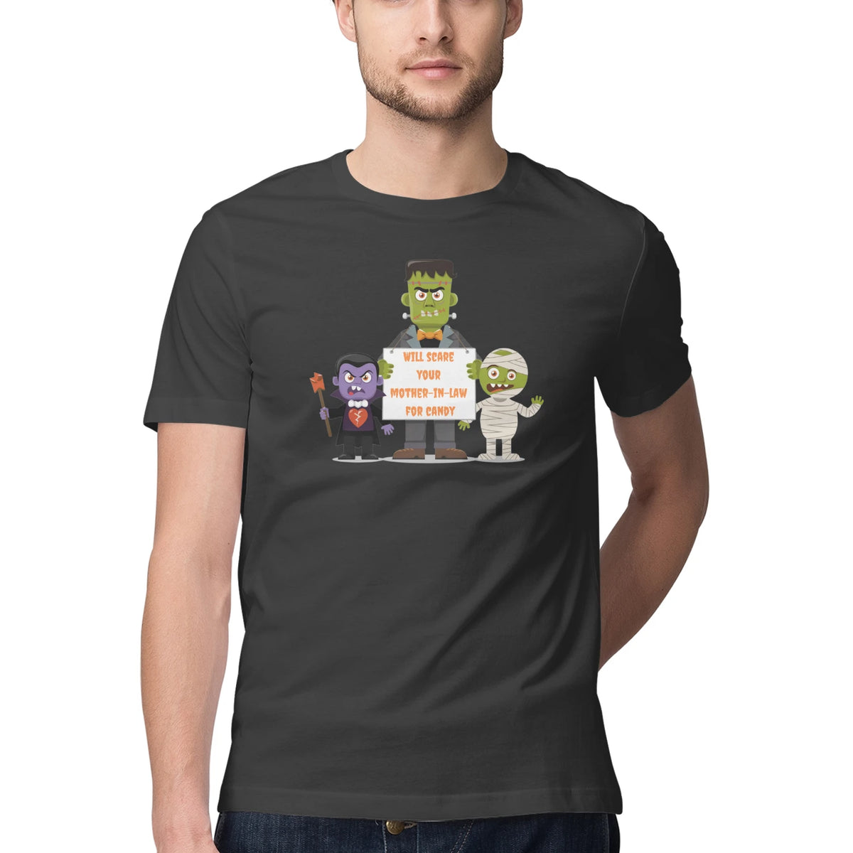 Will Scare Your Mother-in-Law for Candy – Men's Halloween Graphic T-Shirt - Black