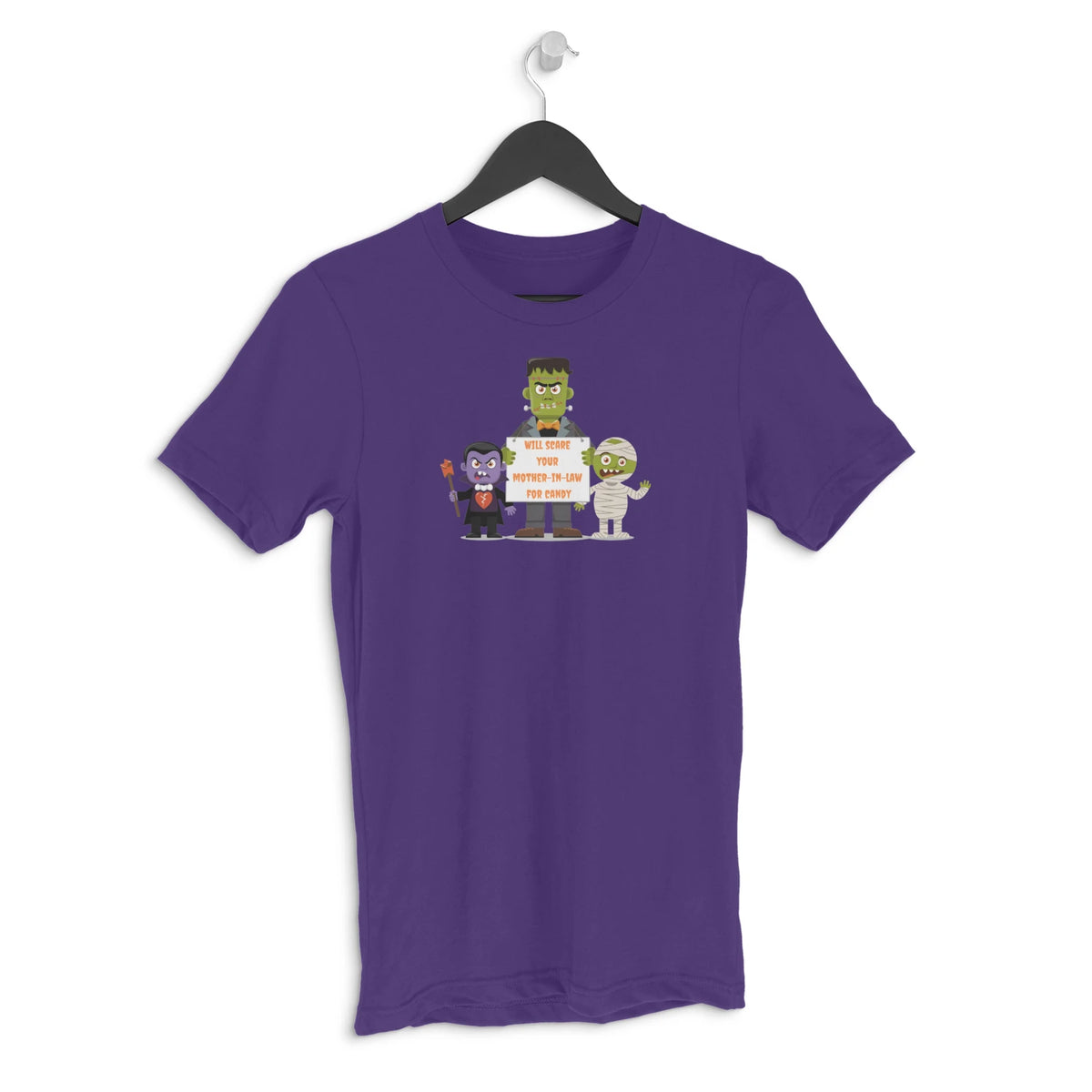 Will Scare Your Mother-in-Law for Candy – Men's Halloween Graphic T-Shirt - Purple