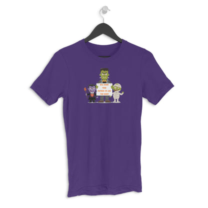 Will Scare Your Mother-in-Law for Candy – Men's Halloween Graphic T-Shirt - Purple