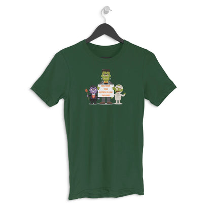 Will Scare Your Mother-in-Law for Candy – Men's Halloween Graphic T-Shirt - Olive Green