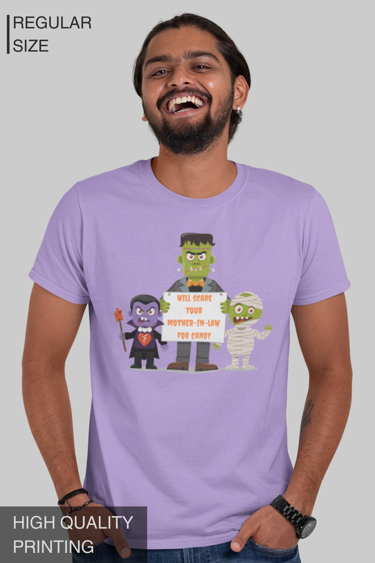 Will Scare Your Mother-in-Law for Candy – Men's Halloween Graphic T-Shirt