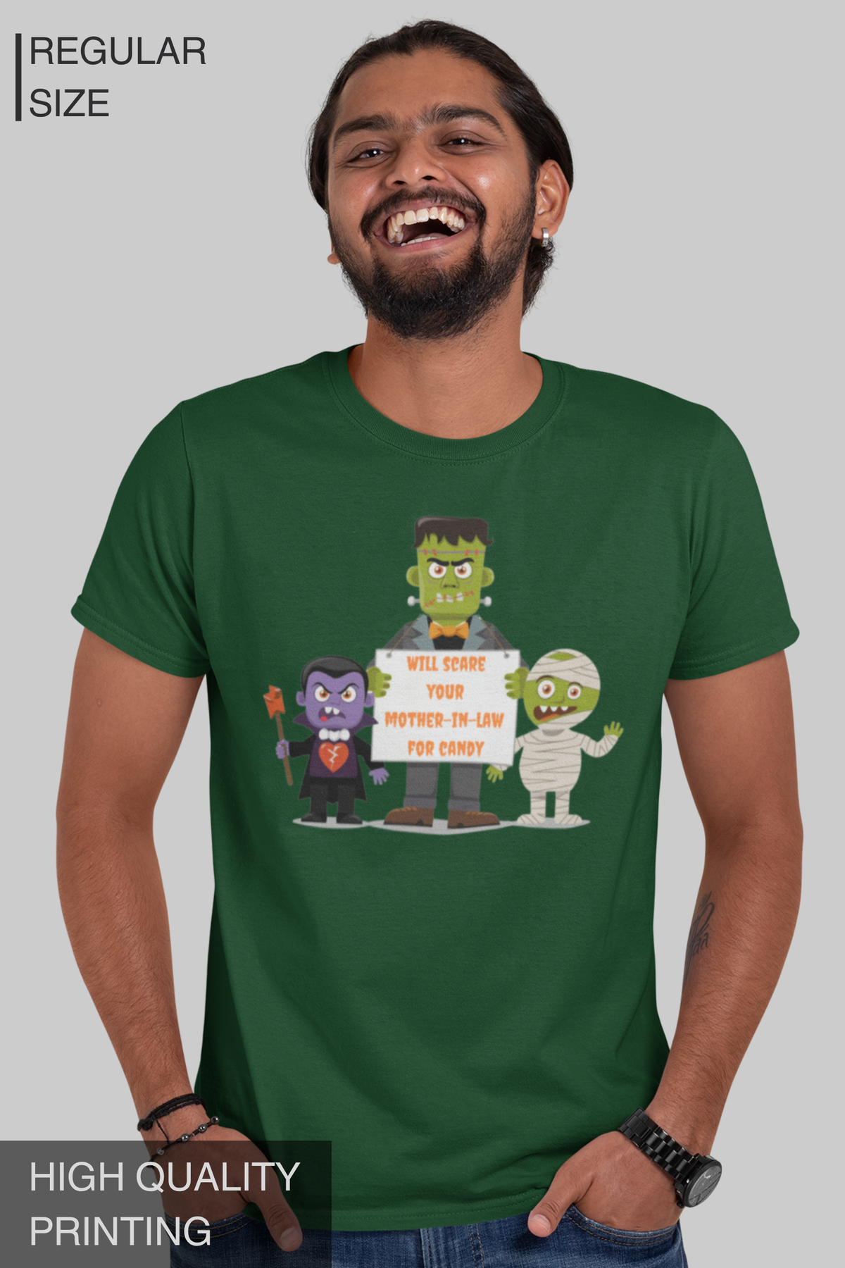 Will Scare Your Mother-in-Law for Candy – Men's Halloween Graphic T-Shirt